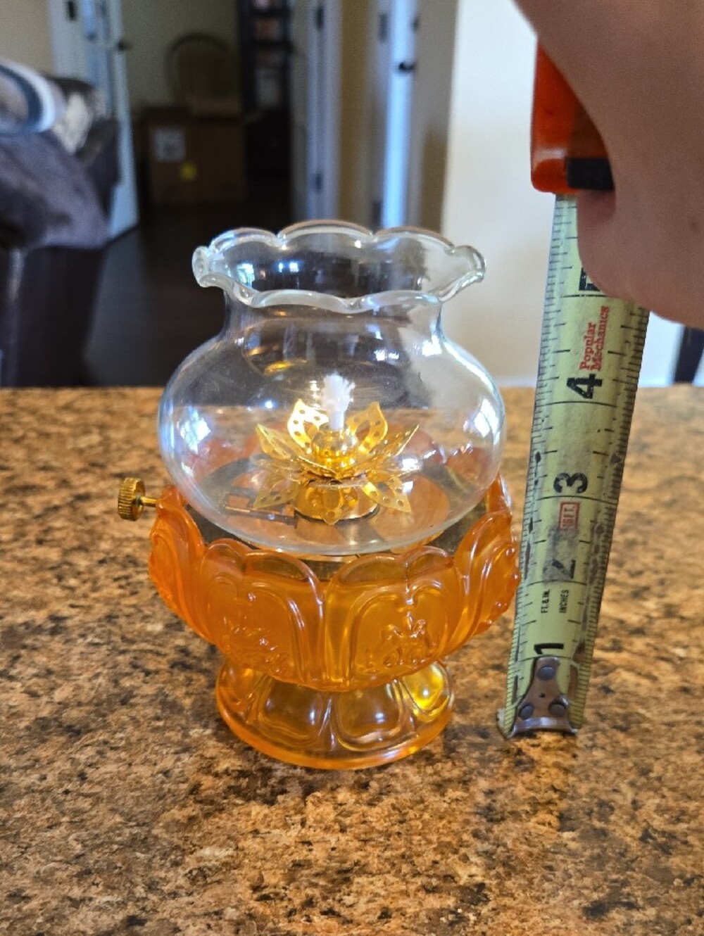 Source Unknown Amber Glass Lantern with Gold Floral Accent - Picture 2 of 9